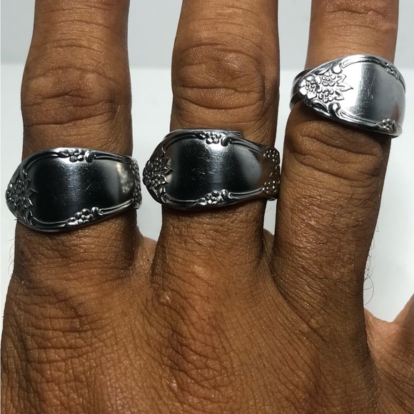 Handcrafted Spoon Rings (3) Silver Plated. Size 10, Can Be Adjusted Smaller